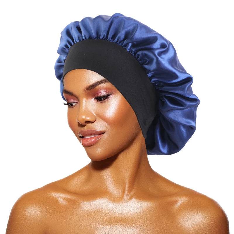 New Satin Sleeping Cap for Women Wide Elastic Band Shower Caps for Natural Long Curly Hair Bathroom Accessories - Global Merch Markets