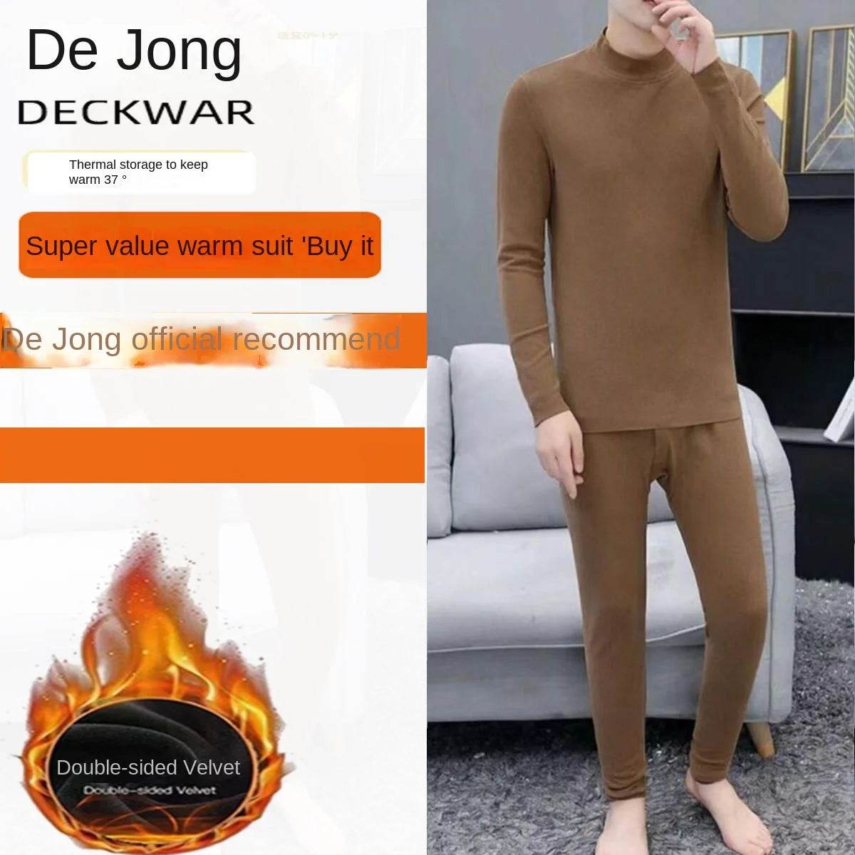 Men's Sets Autumn Winter Men's Sets Solid Thermal Underwear for Men Keep Warm Fleece Thermal Wear Base Layer Heat Top and Pants - Global Merch Markets