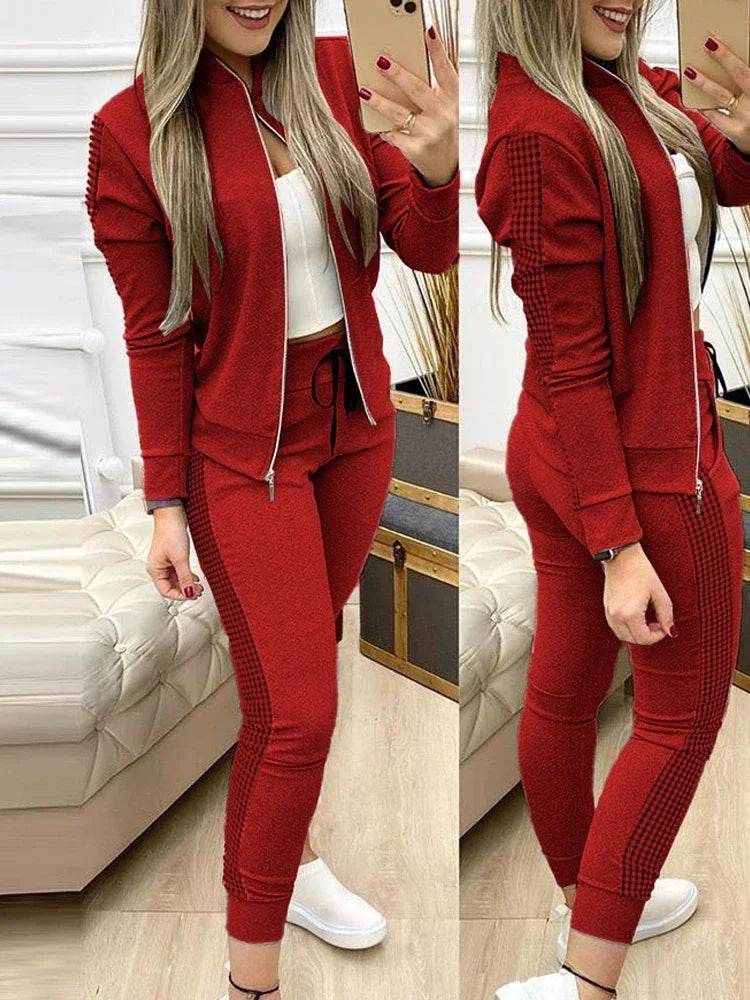 Set Woman 2 Pieces Trouser Suits Zipper Jacket Pants Tracksuits Women Patchwork Sportwear Casual Female Jogging Suit 2025 Sets - Global Merch Markets