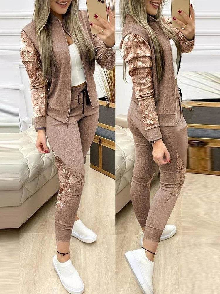 Set Woman 2 Pieces Trouser Suits Zipper Jacket Pants Tracksuits Women Patchwork Sportwear Casual Female Jogging Suit 2025 Sets - Global Merch Markets