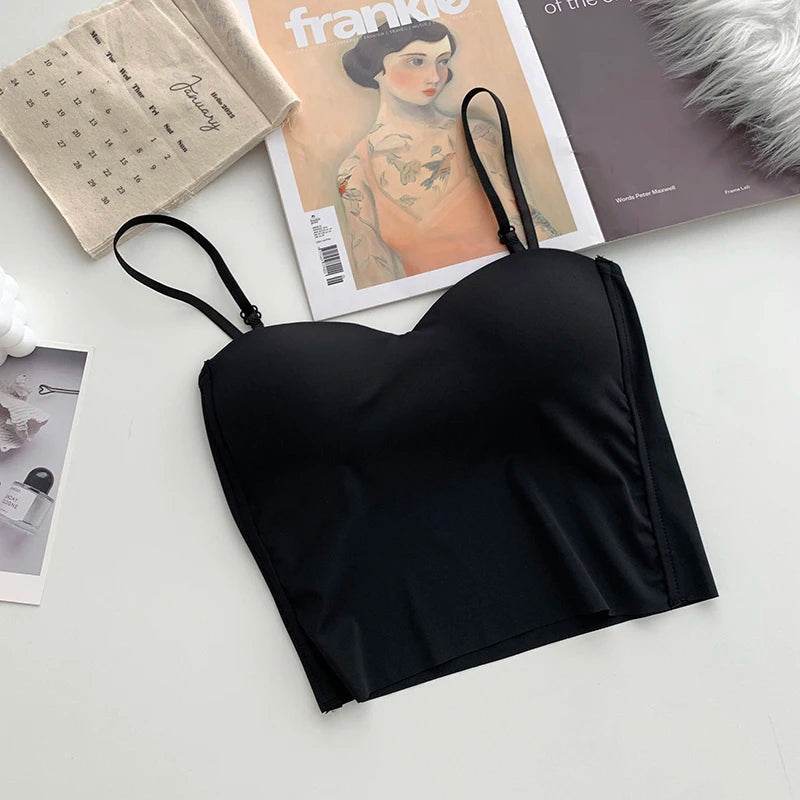 ITOOLIN Fashion Backless Tank Tops Cute Crop Tops For Women Slim Elastic Camisole Ice Silk Women Spaghetti Camis With Bra Pad - Global Merch Markets