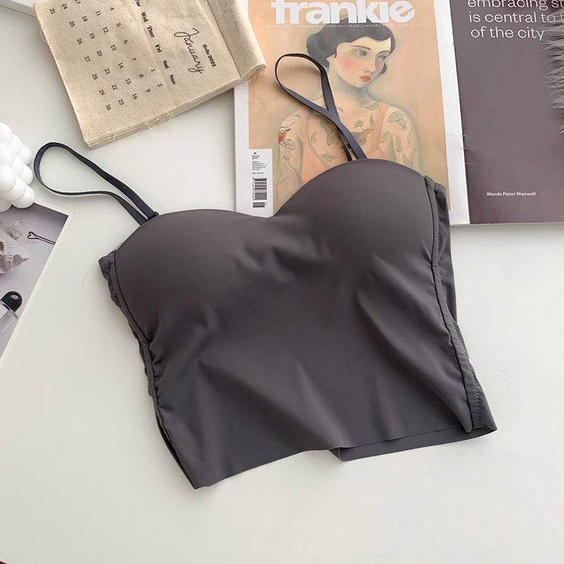 ITOOLIN Fashion Backless Tank Tops Cute Crop Tops For Women Slim Elastic Camisole Ice Silk Women Spaghetti Camis With Bra Pad - Global Merch Markets