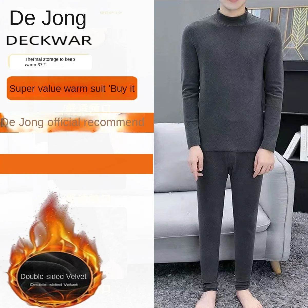 Men's Sets Autumn Winter Men's Sets Solid Thermal Underwear for Men Keep Warm Fleece Thermal Wear Base Layer Heat Top and Pants - Global Merch Markets