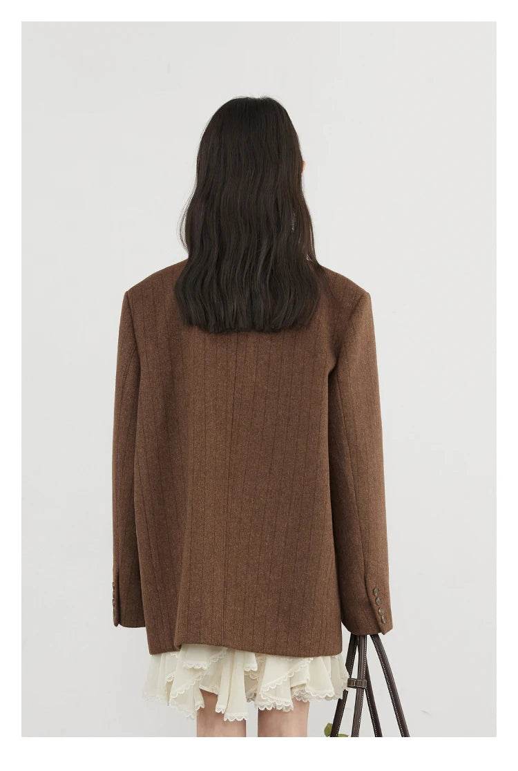 CHIC VEN Women Woolen Blazer Loose Vintage V Neck Female Jacket Suit Double Breasted Office Ladies Coat Spring Autumn 2025 - Global Merch Markets