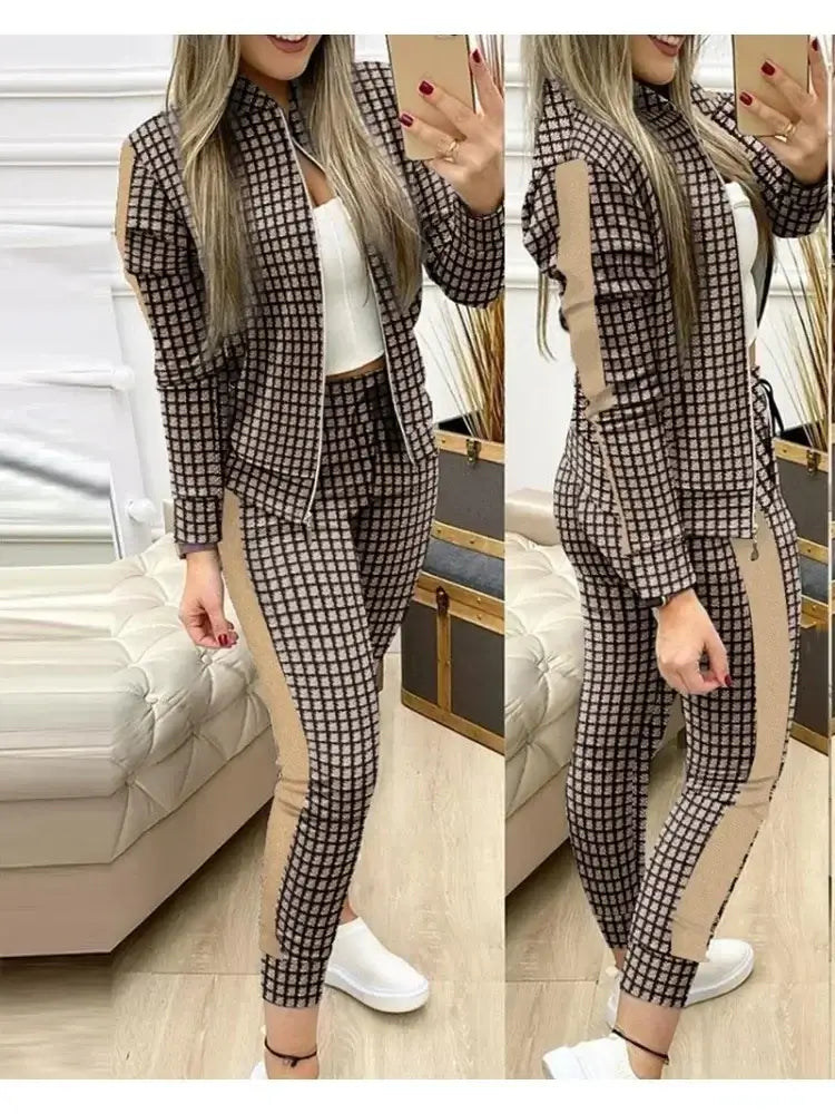 Set Woman 2 Pieces Trouser Suits Zipper Jacket Pants Tracksuits Women Patchwork Sportwear Casual Female Jogging Suit 2025 Sets