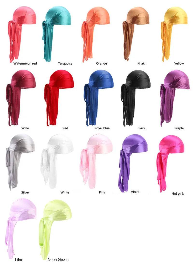 Unisex Silky Long Tail Durag Pirate Hat Turban Fashion Headwraps Cap Bandana Women Men Headwear Caps Hijab Hair Accessories ﻿ - Global Merch Markets