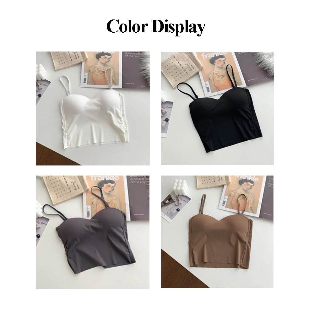 ITOOLIN Fashion Backless Tank Tops Cute Crop Tops For Women Slim Elastic Camisole Ice Silk Women Spaghetti Camis With Bra Pad - Global Merch Markets