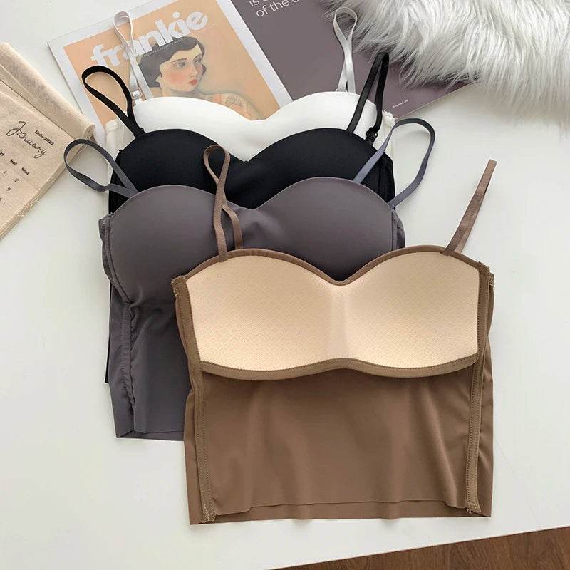 ITOOLIN Fashion Backless Tank Tops Cute Crop Tops For Women Slim Elastic Camisole Ice Silk Women Spaghetti Camis With Bra Pad - Global Merch Markets