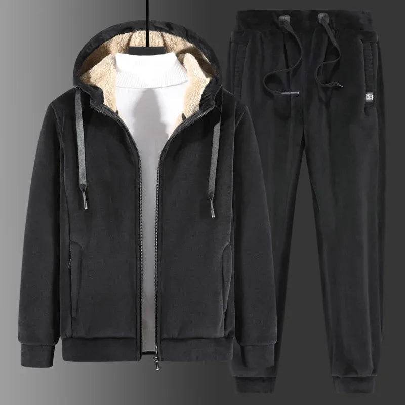 Men's Sets Jacket + Pant Warm Fur Winter Sweatshirt Cashmere Tracksuit Men's Sets Fleece Thick Hooded Brand Casual Track Suits - Global Merch Markets