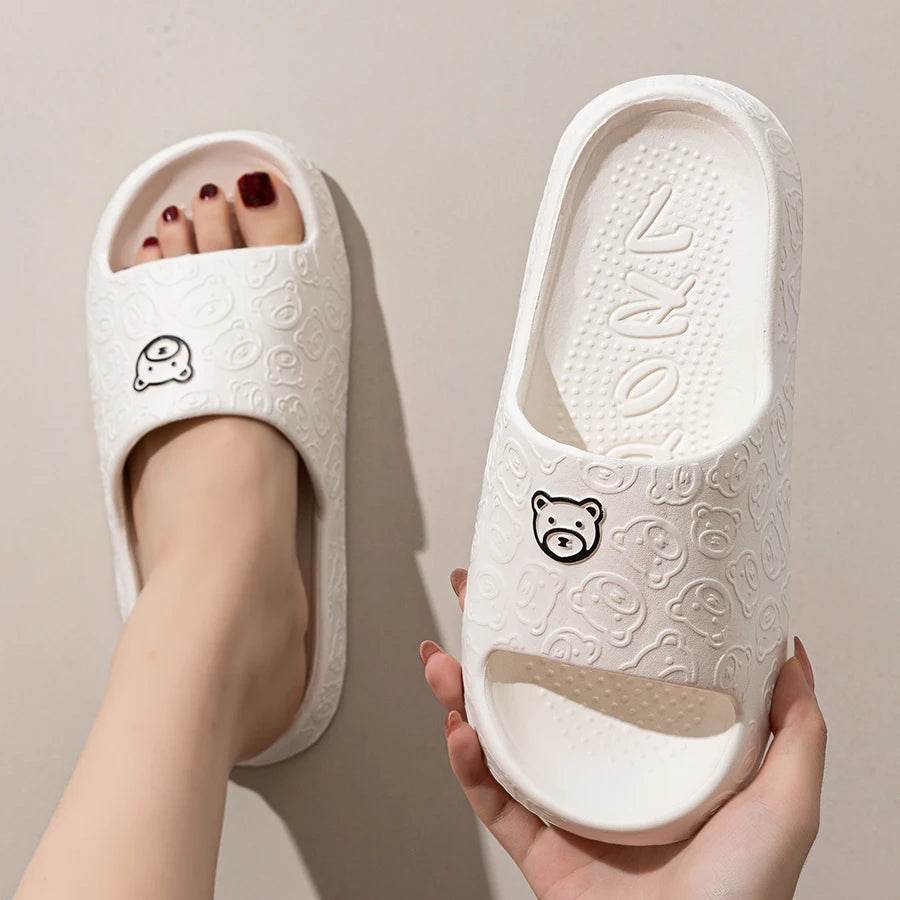 Printting Cute Bear Women Slippers Summer Indoor Soft Cartoon Sandals Bathroom Anti-slip Outdoor Comfy Men Leisure Shoes Couple - Global Merch Markets