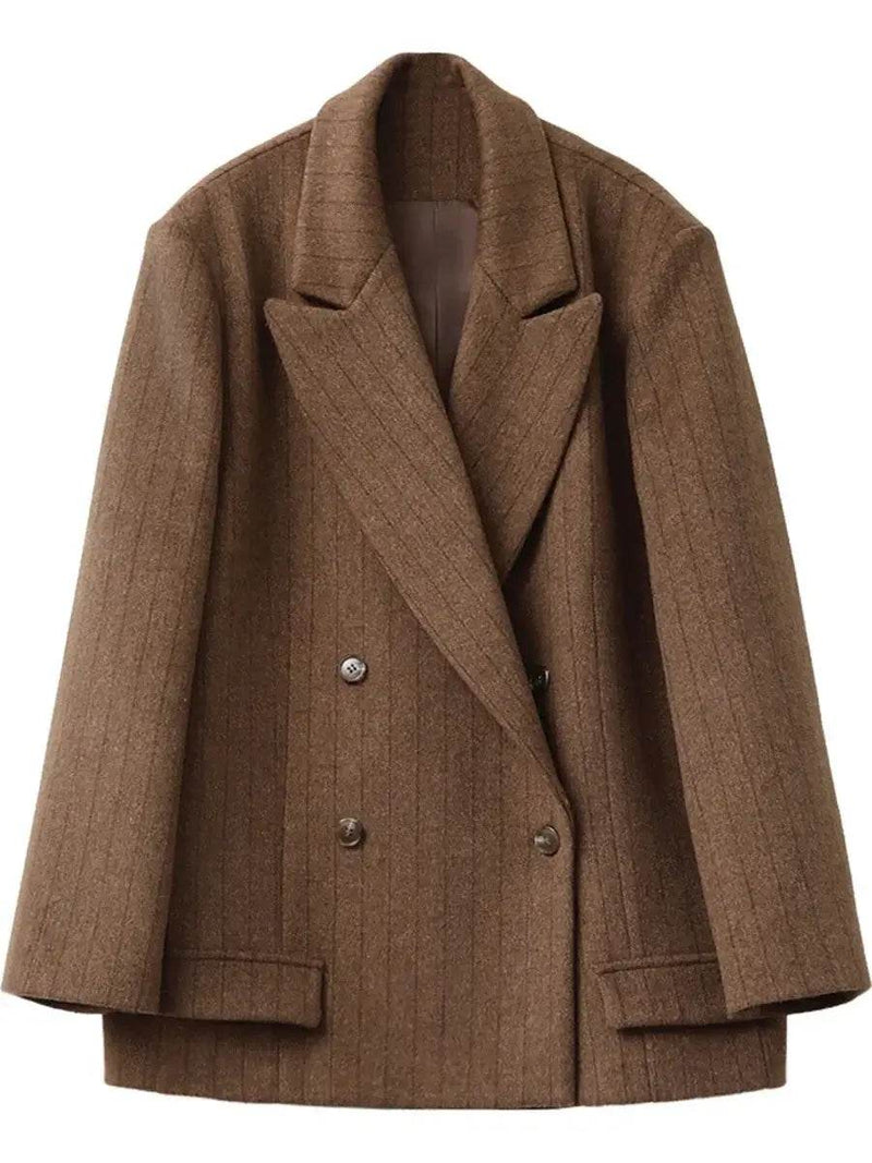 CHIC VEN Women Woolen Blazer Loose Vintage V Neck Female Jacket Suit Double Breasted Office Ladies Coat Spring Autumn 2025 - Global Merch Markets