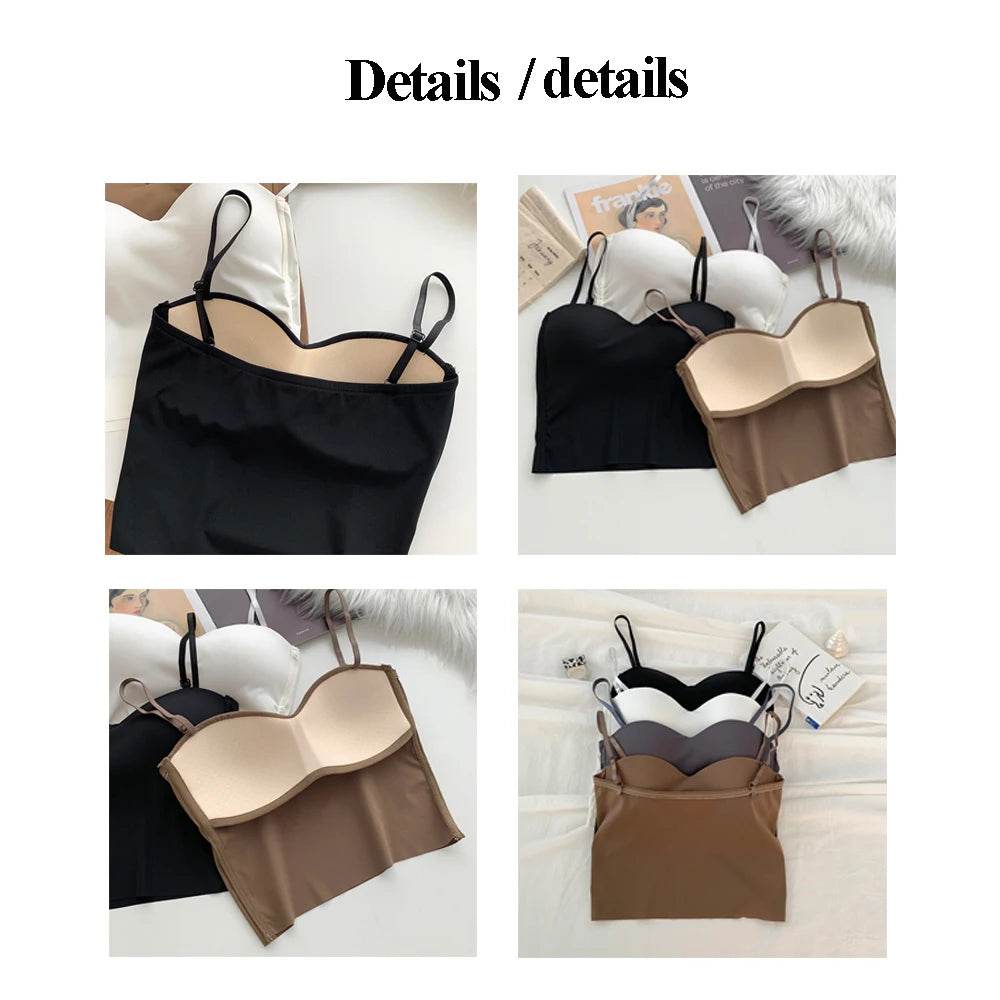 ITOOLIN Fashion Backless Tank Tops Cute Crop Tops For Women Slim Elastic Camisole Ice Silk Women Spaghetti Camis With Bra Pad - Global Merch Markets