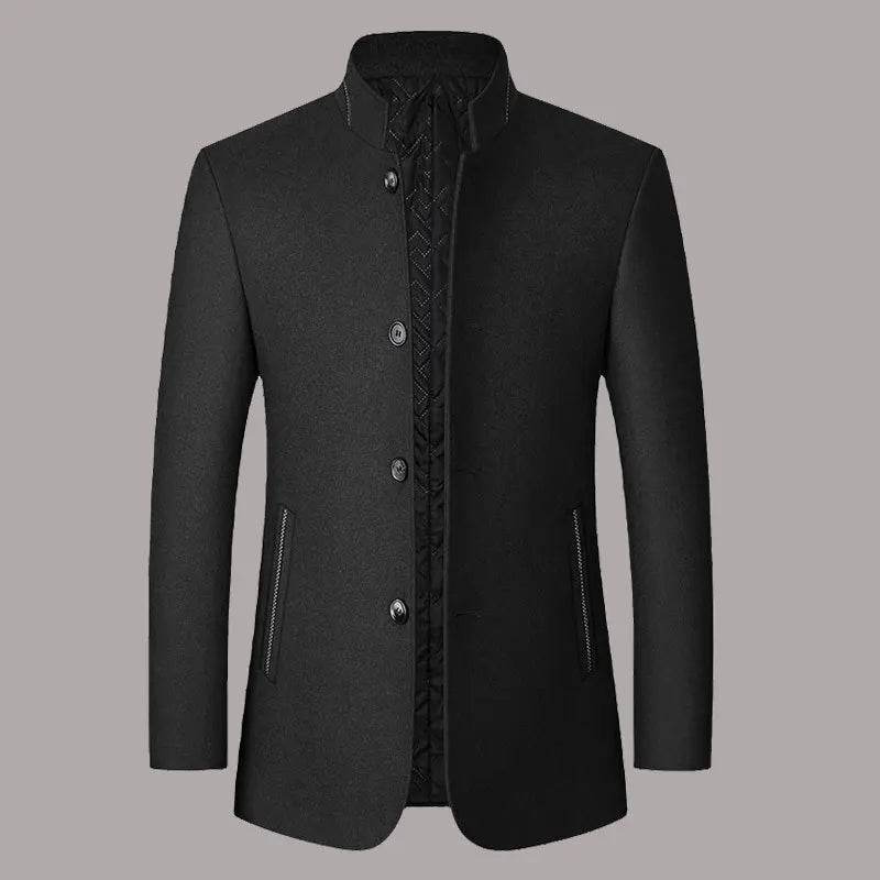 Wool Blend Coat Men Winter Fashion Men's Wild Overcoat Male Thicken Keep Warm Jackets Trench Outerwear Wool Coat Stand Collar - Global Merch Markets