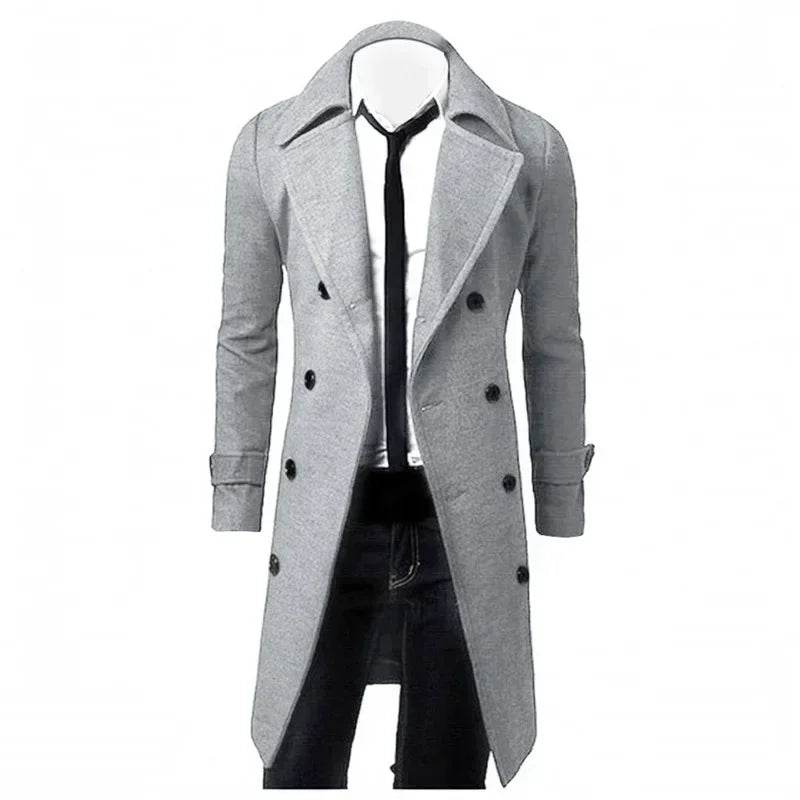 Mens Double Breasted Trench Coat Wool Blend 2023 Autumn Winter Solid Casual Slim Fit Long Jacket Wool Coat Fashion Mens Clothing - Global Merch Markets