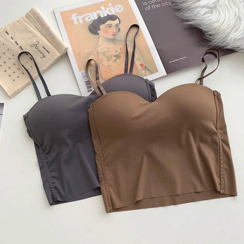 ITOOLIN Fashion Backless Tank Tops Cute Crop Tops For Women Slim Elastic Camisole Ice Silk Women Spaghetti Camis With Bra Pad - Global Merch Markets