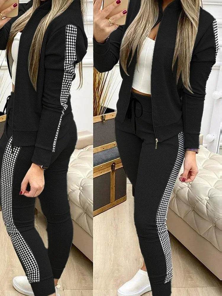 Set Woman 2 Pieces Trouser Suits Zipper Jacket Pants Tracksuits Women Patchwork Sportwear Casual Female Jogging Suit 2025 Sets - Global Merch Markets