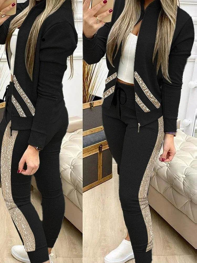 Set Woman 2 Pieces Trouser Suits Zipper Jacket Pants Tracksuits Women Patchwork Sportwear Casual Female Jogging Suit 2025 Sets - Global Merch Markets