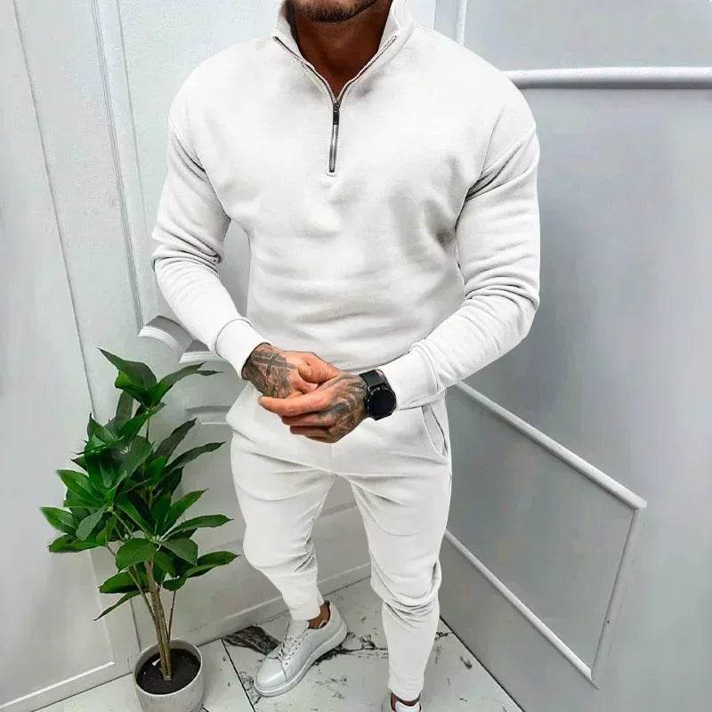 2025 Men's Warm Casual Soft Sets 2PCS Autumn Winter Solid Half Zip Loose Jumpers Sweatshirts and Pants Sets Male Sportswear Sets - Global Merch Markets