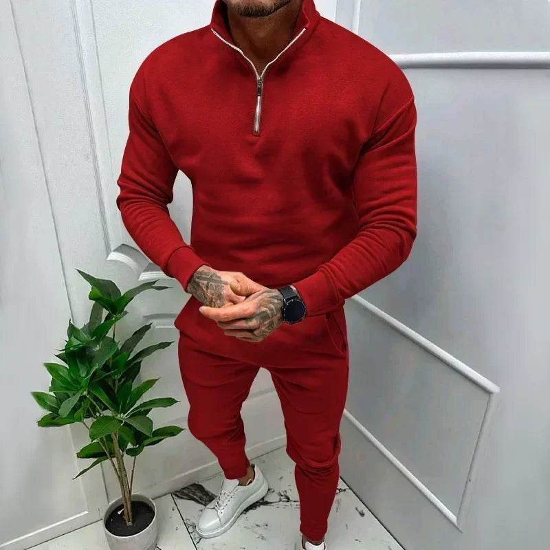 2025 Men's Warm Casual Soft Sets 2PCS Autumn Winter Solid Half Zip Loose Jumpers Sweatshirts and Pants Sets Male Sportswear Sets - Global Merch Markets