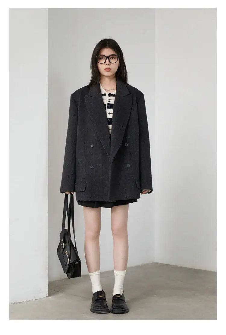 CHIC VEN Women Woolen Blazer Loose Vintage V Neck Female Jacket Suit Double Breasted Office Ladies Coat Spring Autumn 2025 - Global Merch Markets