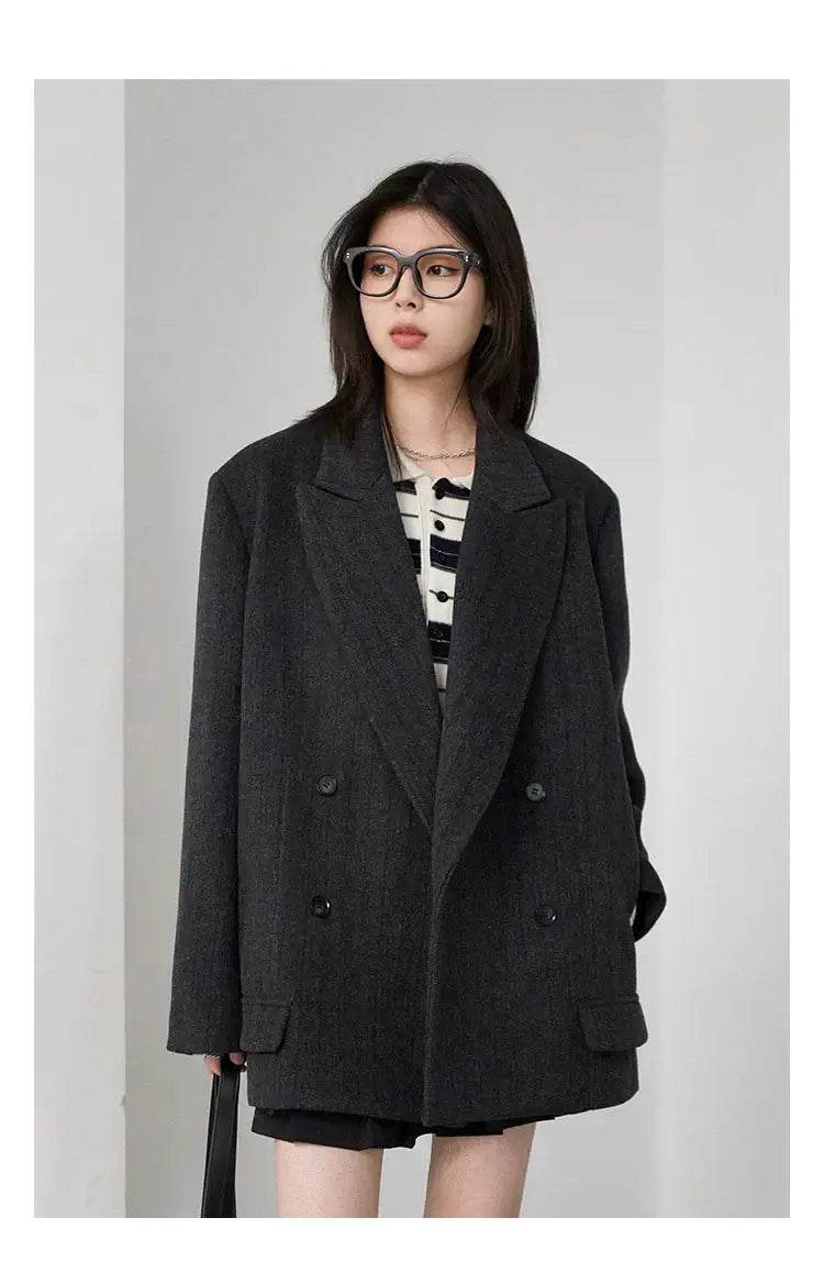 CHIC VEN Women Woolen Blazer Loose Vintage V Neck Female Jacket Suit Double Breasted Office Ladies Coat Spring Autumn 2025 - Global Merch Markets