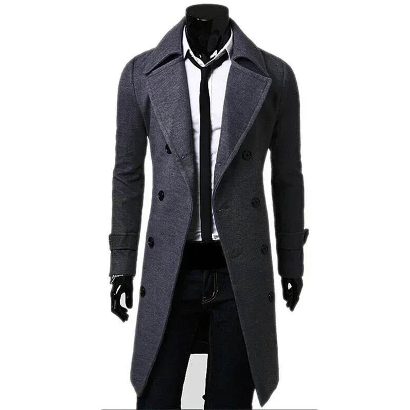 Mens Double BreastedMen's Double Breasted Trench CoatBehold, a garment of great warmth and style! This wool blend coat, crafted with care and skill, is the perfect addition to any gentlMens Double Breasted Trench Coat Wool Blend 2023 Autumn Winter Solid C