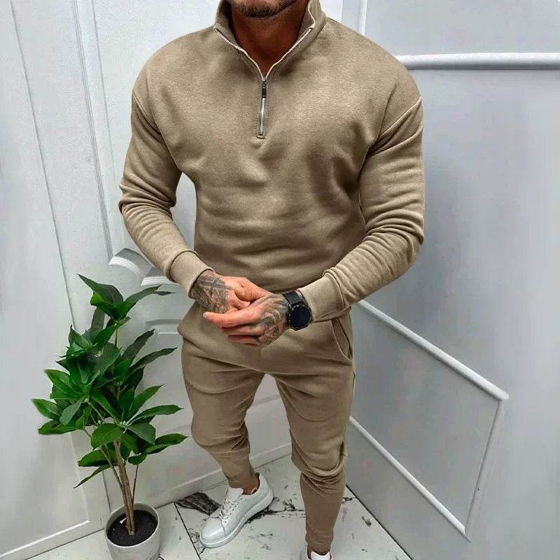 2025 Men's Warm Casual Soft Sets 2PCS Autumn Winter Solid Half Zip Loose Jumpers Sweatshirts and Pants Sets Male Sportswear Sets - Global Merch Markets