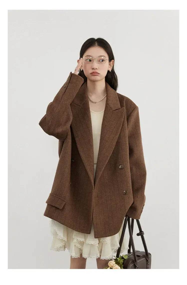 CHIC VEN Women Woolen Blazer Loose Vintage V Neck Female Jacket Suit Double Breasted Office Ladies Coat Spring Autumn 2025 - Global Merch Markets