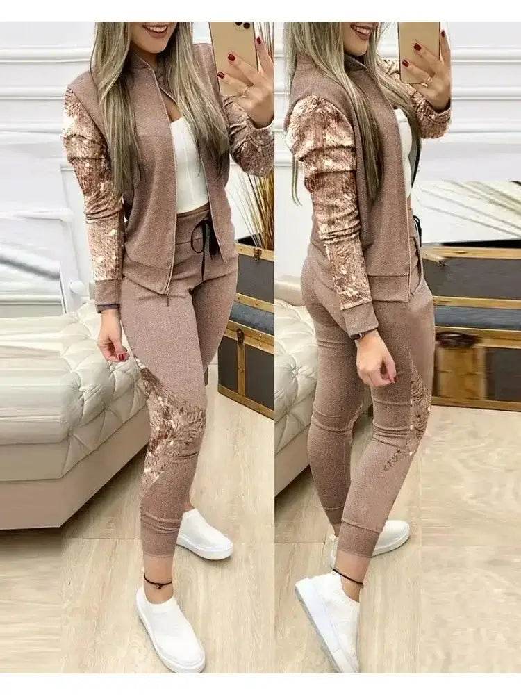Set Woman 2 Pieces Trouser Suits Zipper Jacket Pants Tracksuits Women Patchwork Sportwear Casual Female Jogging Suit 2025 Sets - Global Merch Markets