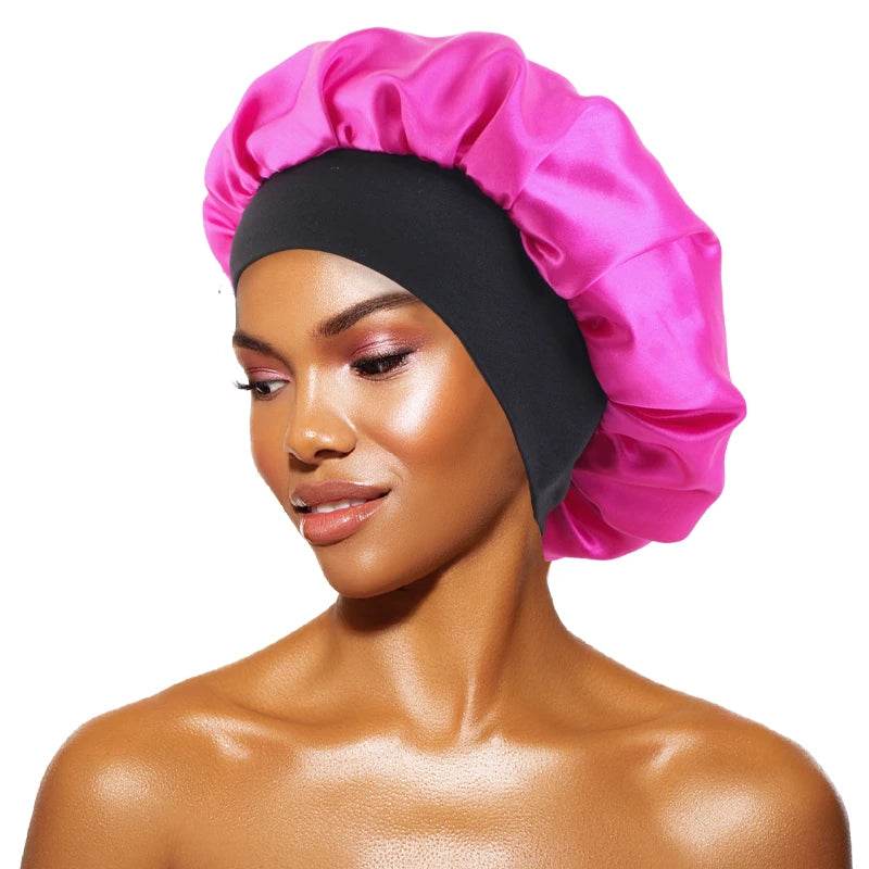New Satin Sleeping Cap for Women Wide Elastic Band Shower Caps for Natural Long Curly Hair Bathroom Accessories - Global Merch Markets