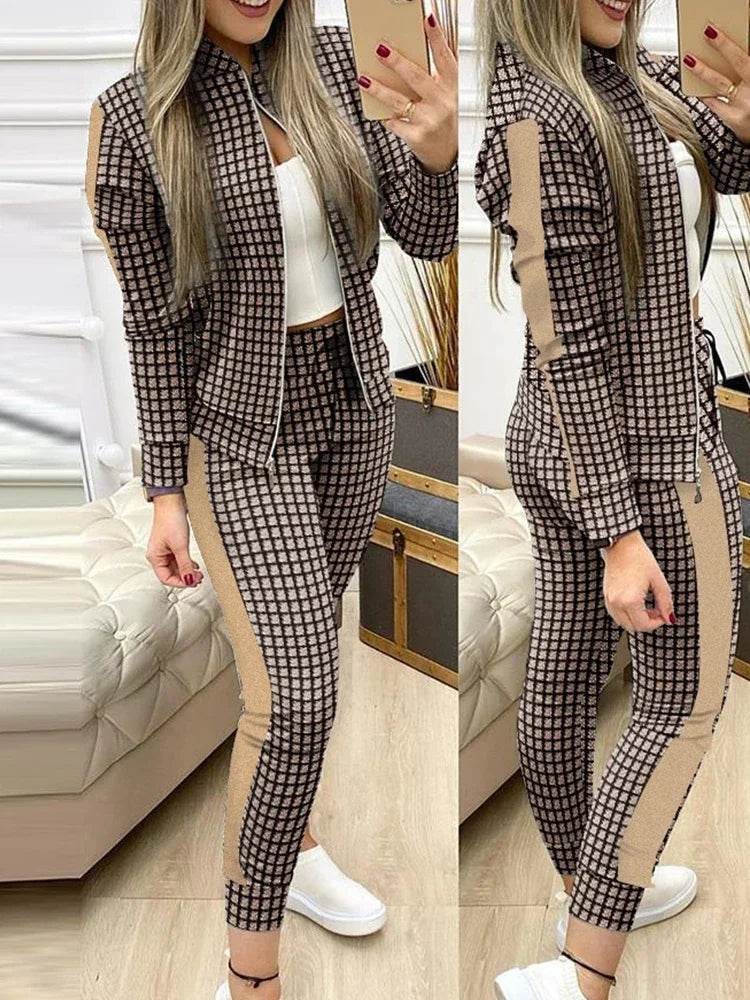 Set Woman 2 Pieces Trouser Suits Zipper Jacket Pants Tracksuits Women Patchwork Sportwear Casual Female Jogging Suit 2025 Sets - Global Merch Markets