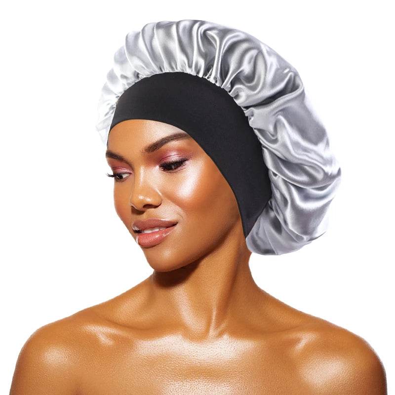 New Satin Sleeping Cap for Women Wide Elastic Band Shower Caps for Natural Long Curly Hair Bathroom Accessories - Global Merch Markets
