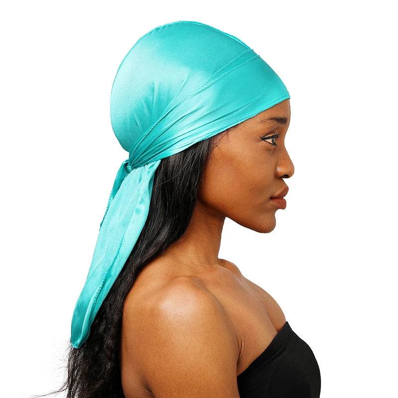 Unisex Silky Long Tail Durag Pirate Hat Turban Fashion Headwraps Cap Bandana Women Men Headwear Caps Hijab Hair Accessories ﻿ - Global Merch Markets