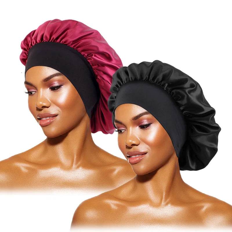 New Satin Sleeping Cap for Women Wide Elastic Band Shower Caps for Natural Long Curly Hair Bathroom Accessories - Global Merch Markets