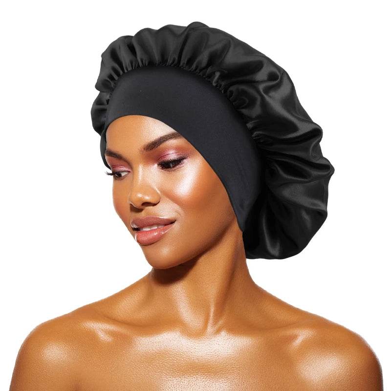 New Satin Sleeping Cap for Women Wide Elastic Band Shower Caps for Natural Long Curly Hair Bathroom Accessories - Global Merch Markets