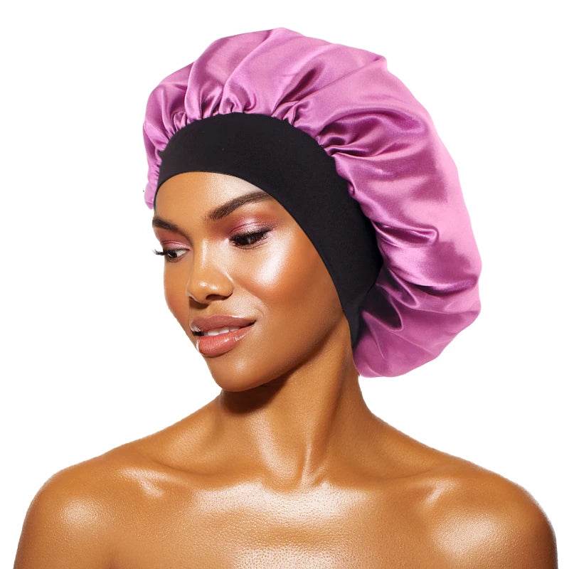 New Satin Sleeping Cap for Women Wide Elastic Band Shower Caps for Natural Long Curly Hair Bathroom Accessories - Global Merch Markets