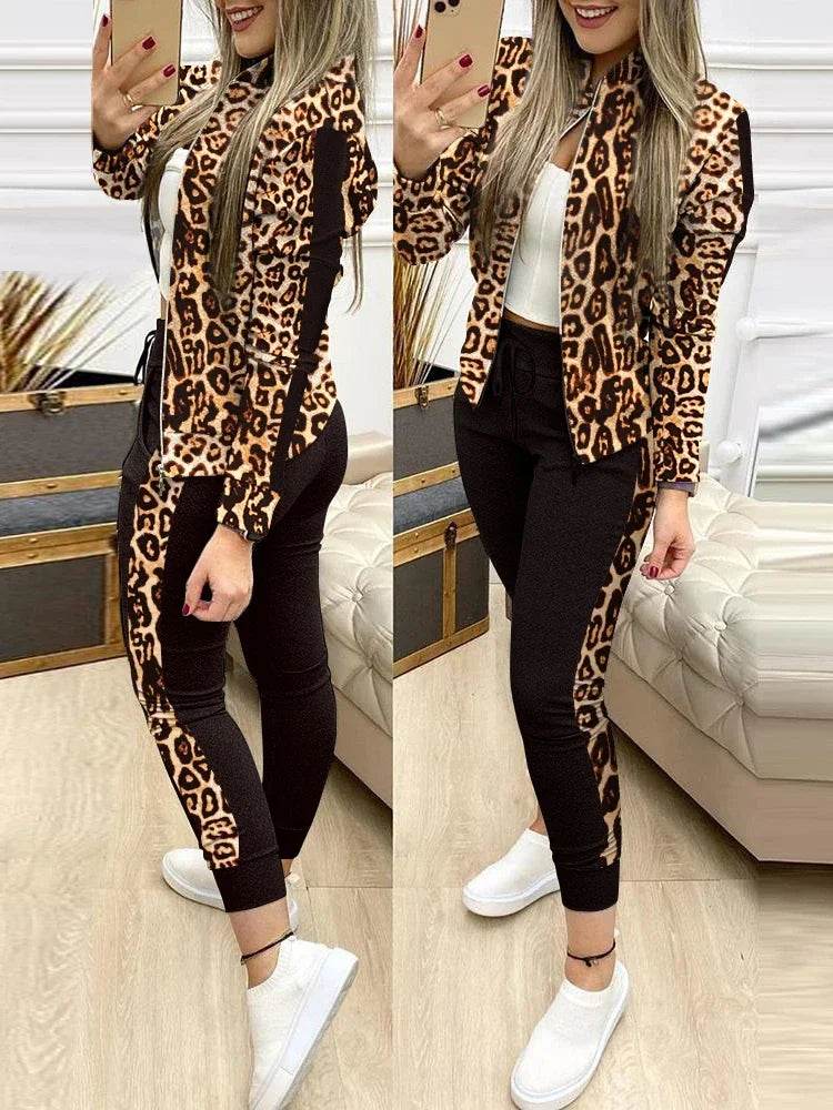 Set Woman 2 Pieces Trouser Suits Zipper Jacket Pants Tracksuits Women Patchwork Sportwear Casual Female Jogging Suit 2025 Sets - Global Merch Markets