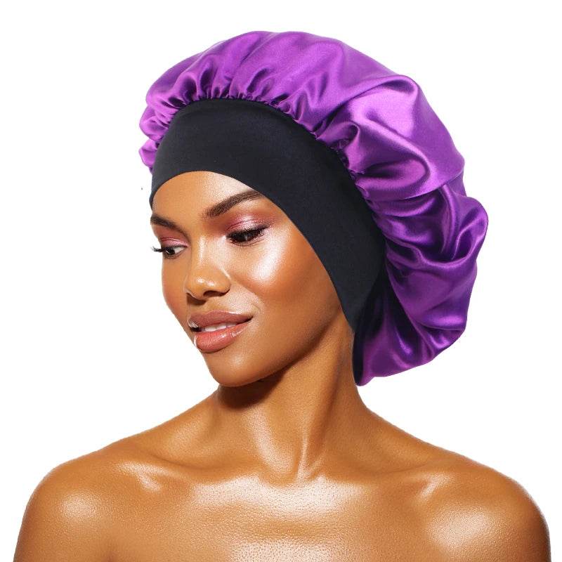 New Satin Sleeping Cap for Women Wide Elastic Band Shower Caps for Natural Long Curly Hair Bathroom Accessories - Global Merch Markets