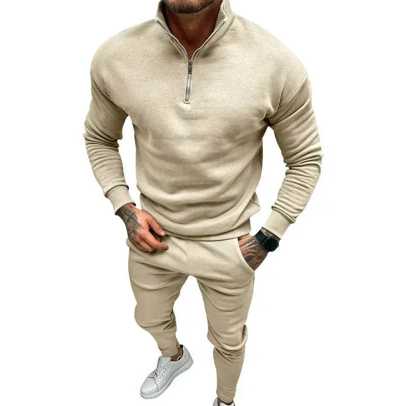 2025 Men's Warm Casual Soft Sets 2PCS Autumn Winter Solid Half Zip Loose Jumpers Sweatshirts and Pants Sets Male Sportswear Sets - Global Merch Markets