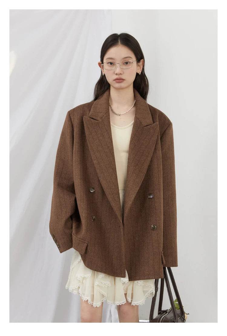 CHIC VEN Women Woolen Blazer Loose Vintage V Neck Female Jacket Suit Double Breasted Office Ladies Coat Spring Autumn 2025 - Global Merch Markets