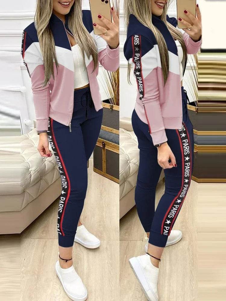 Set Woman 2 Pieces Trouser Suits Zipper Jacket Pants Tracksuits Women Patchwork Sportwear Casual Female Jogging Suit 2025 Sets - Global Merch Markets