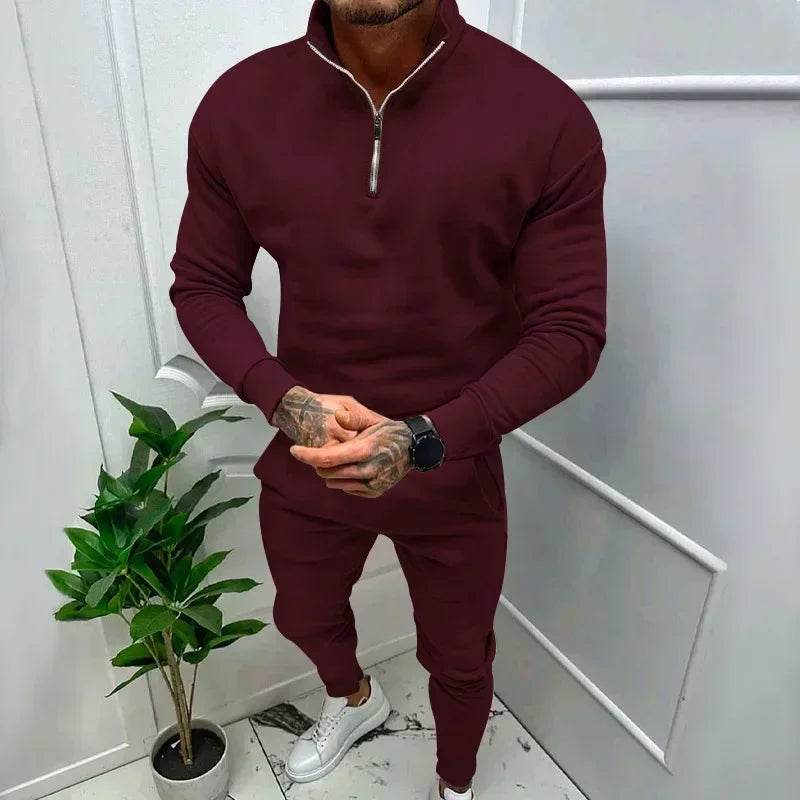 2025 Men's Warm Casual Soft Sets 2PCS Autumn Winter Solid Half Zip Loose Jumpers Sweatshirts and Pants Sets Male Sportswear Sets - Global Merch Markets