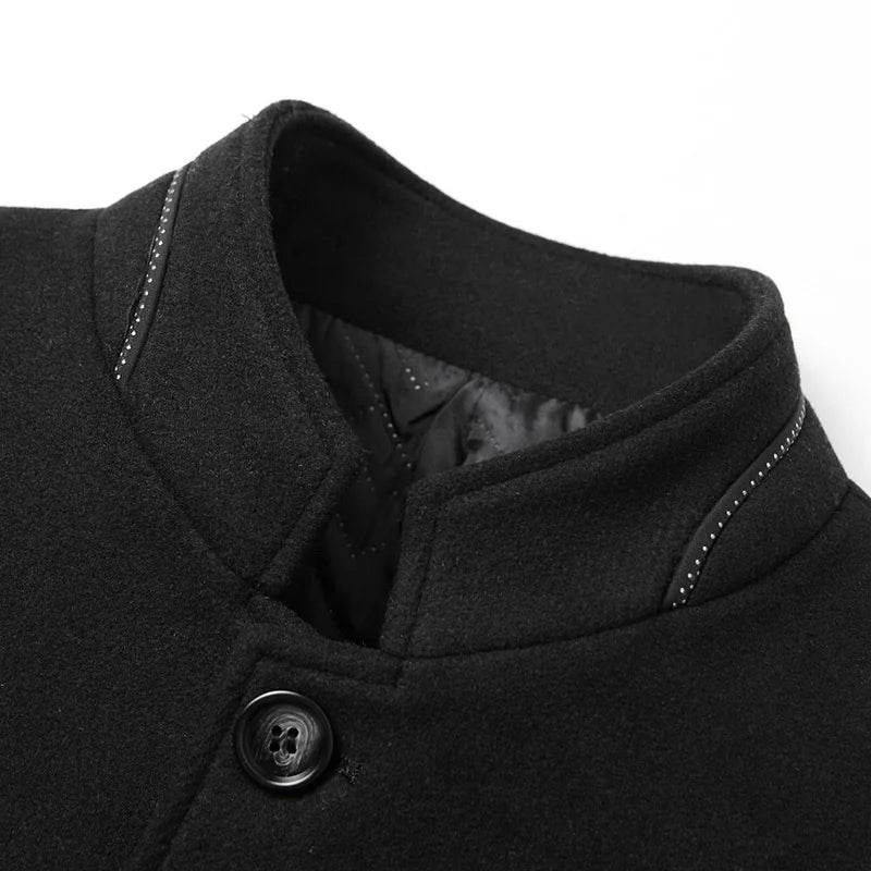 Wool Blend Coat Men Winter Fashion Men's Wild Overcoat Male Thicken Keep Warm Jackets Trench Outerwear Wool Coat Stand Collar - Global Merch Markets