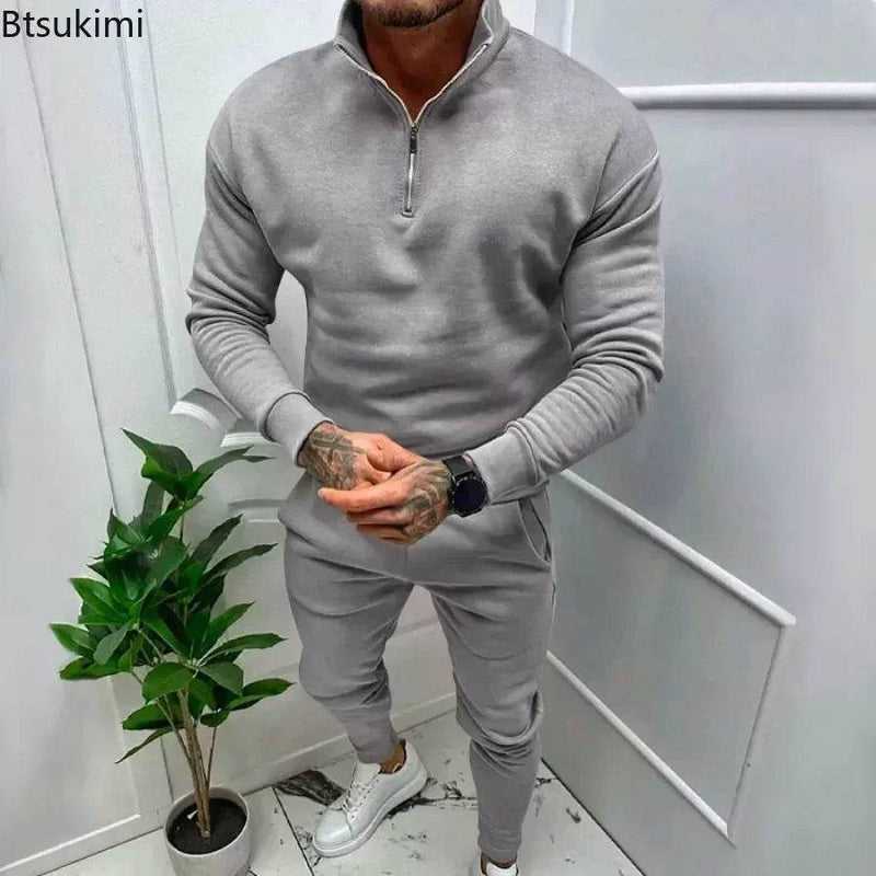 2025 Men's Warm Casual Soft Sets 2PCS Autumn Winter Solid Half Zip Loose Jumpers Sweatshirts and Pants Sets Male Sportswear Sets - Global Merch Markets