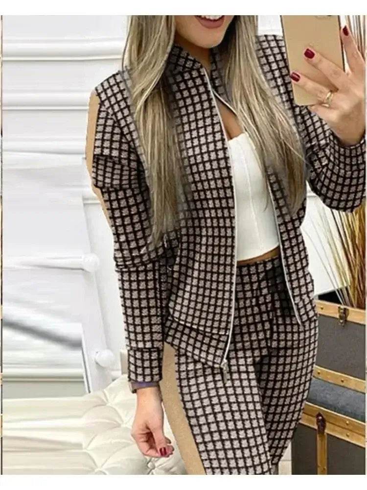 Set Woman 2 Pieces Trouser Suits Zipper Jacket Pants Tracksuits Women Patchwork Sportwear Casual Female Jogging Suit 2025 Sets - Global Merch Markets