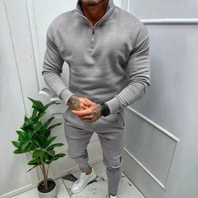 2025 Men's Warm Casual Soft Sets 2PCS Autumn Winter Solid Half Zip Loose Jumpers Sweatshirts and Pants Sets Male Sportswear Sets - Global Merch Markets