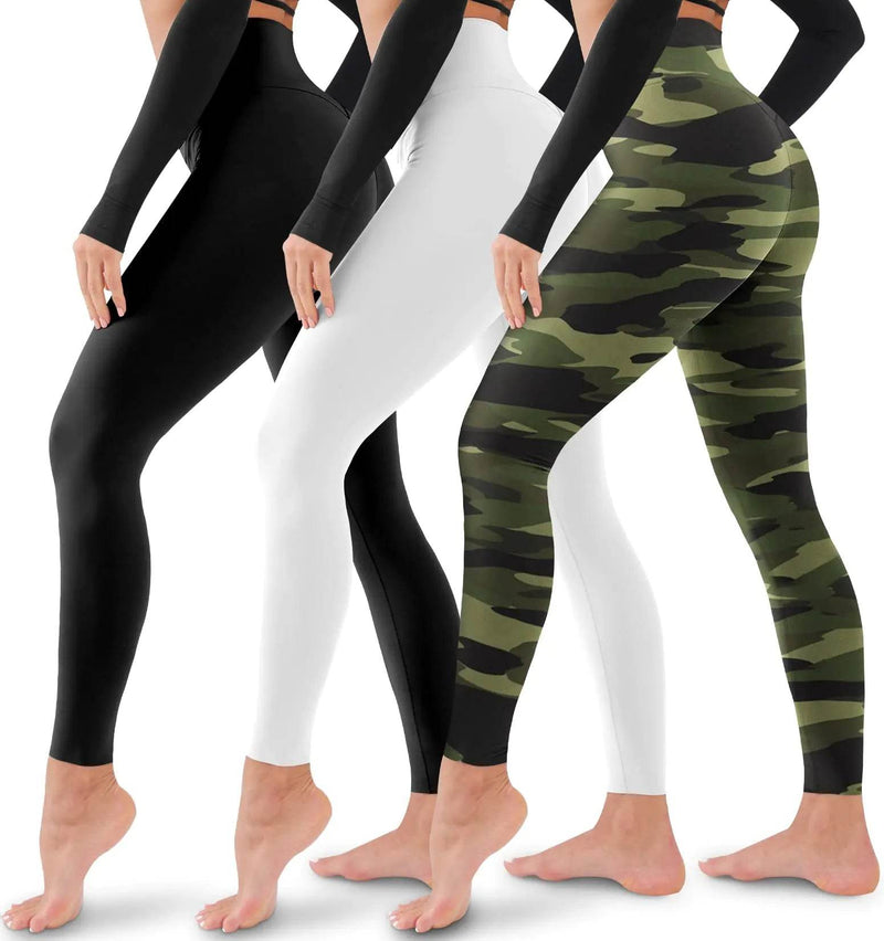 3 Pack Leggings for Women-No See-Through High Waisted Tummy Control Yoga Pants Workout Running Legging Assorted23 Large-X-Large - Global Merch Markets