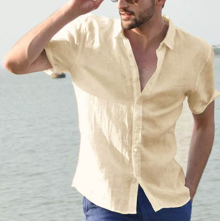 Summer Short-sleeved Shirt Casual Button Tops Men Clothing - Global Merch Markets
