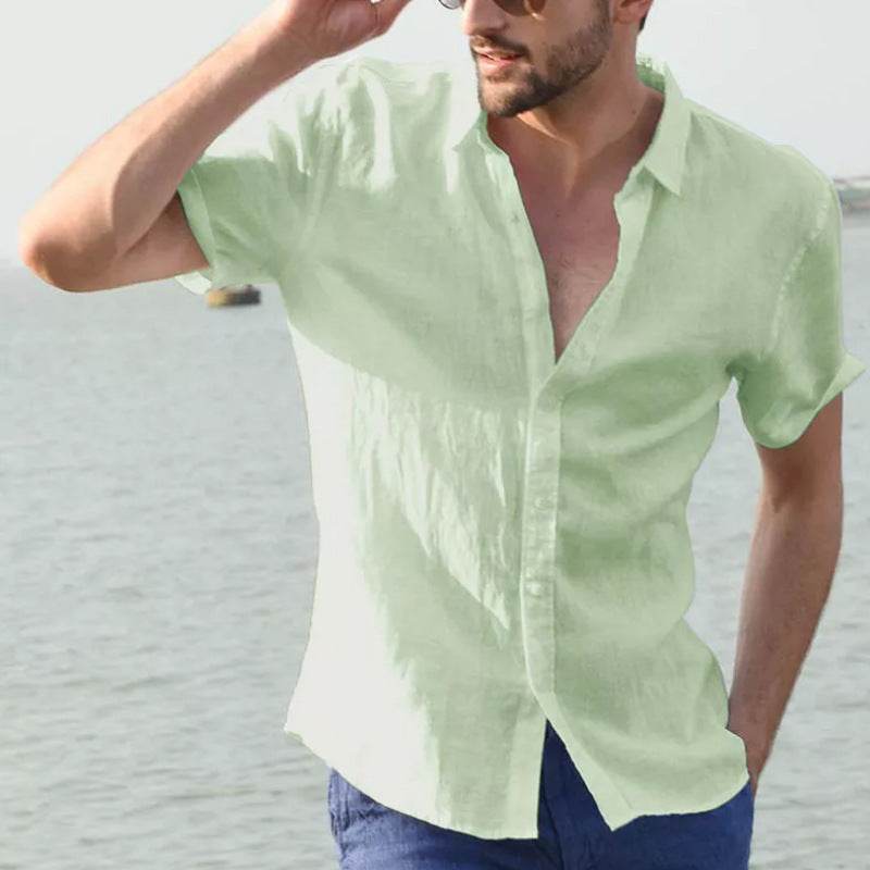 Summer Short-sleeved Shirt Casual Button Tops Men Clothing - Global Merch Markets