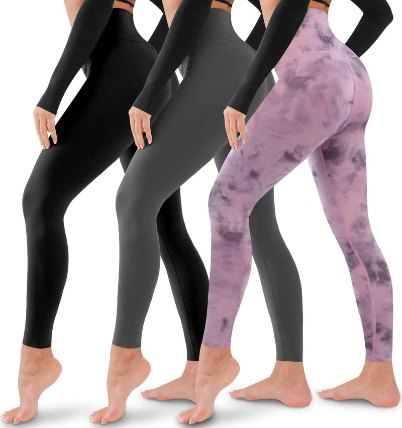 3 Pack Leggings for Women-No See-Through High Waisted Tummy Control Yoga Pants Workout Running Legging Assorted23 Large-X-Large - Global Merch Markets